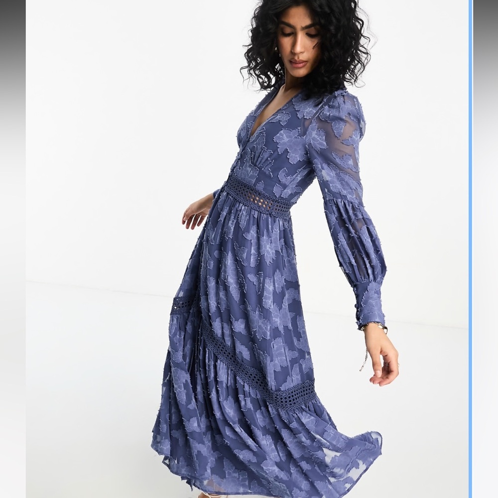 ASOS DESIGN button up maxi shirt dress with lace inserts